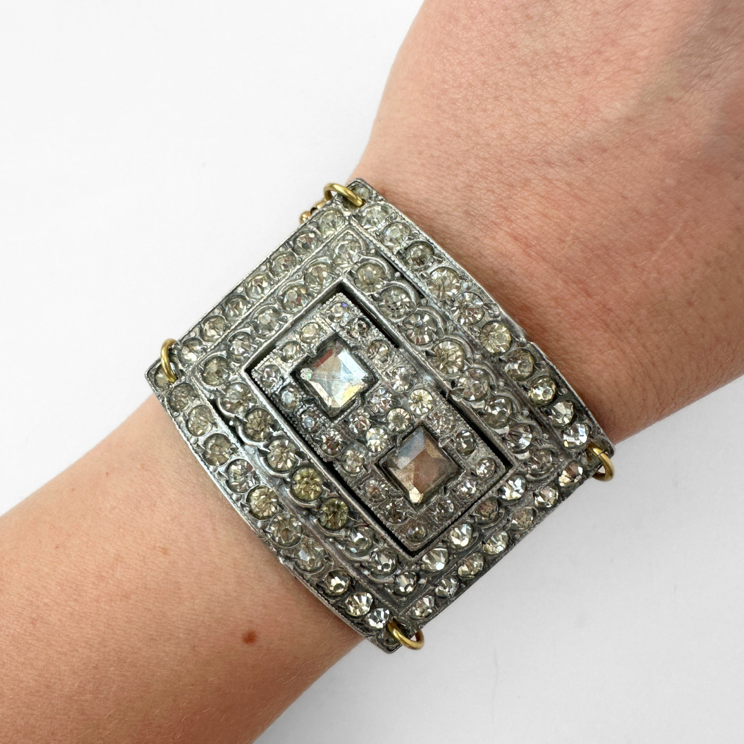 Refashioned Antique Rhinestone Shoe Buckle bracelet with brass chain