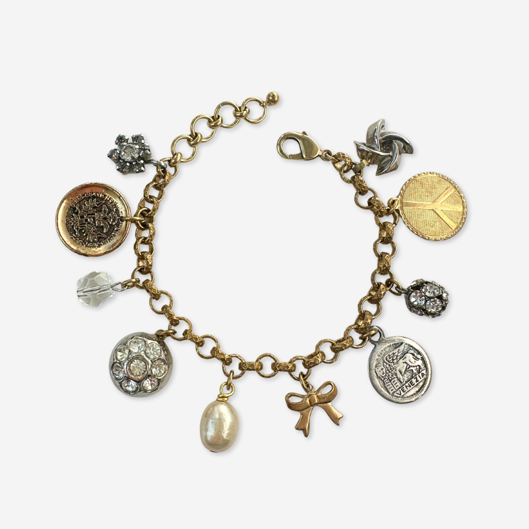 Repurposed vintage neutral mixed charm bracelet