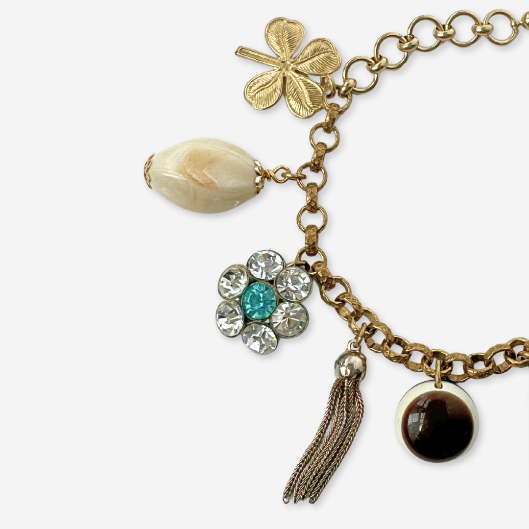 Repurposed vintage turquoise mixed charm bracelet