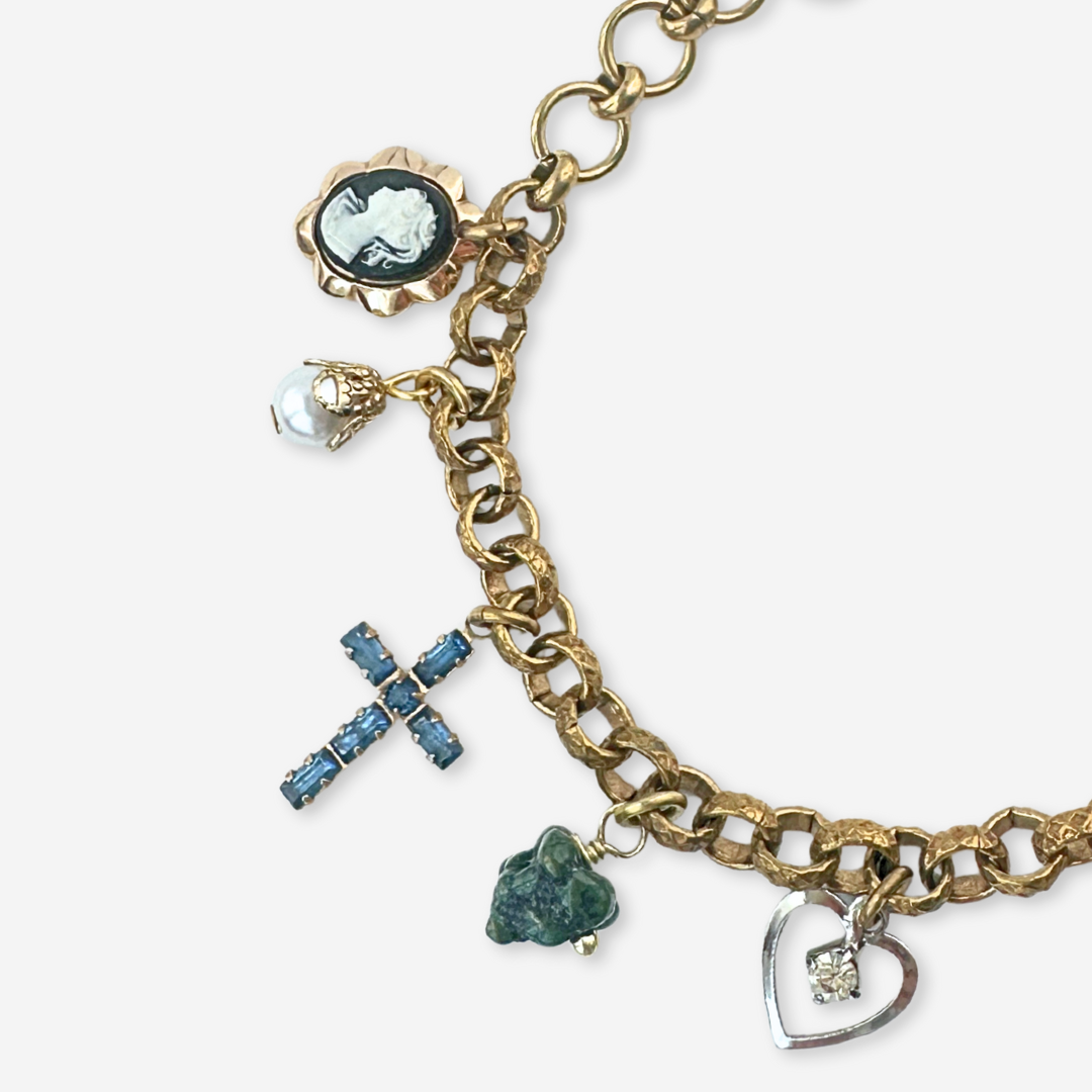 Repurposed vintage mixed charm bracelet