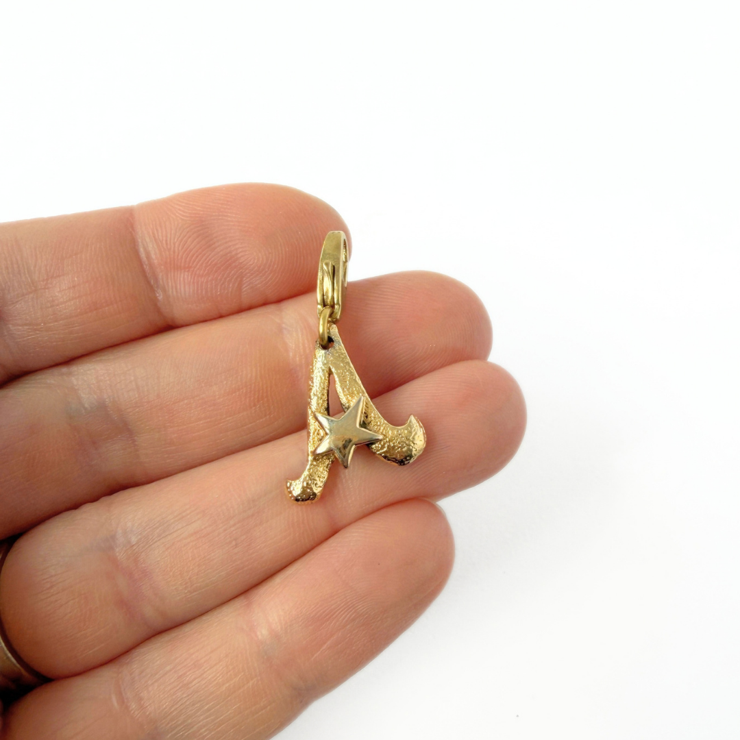 Small refashioned vintage gold tone letter "A" charm