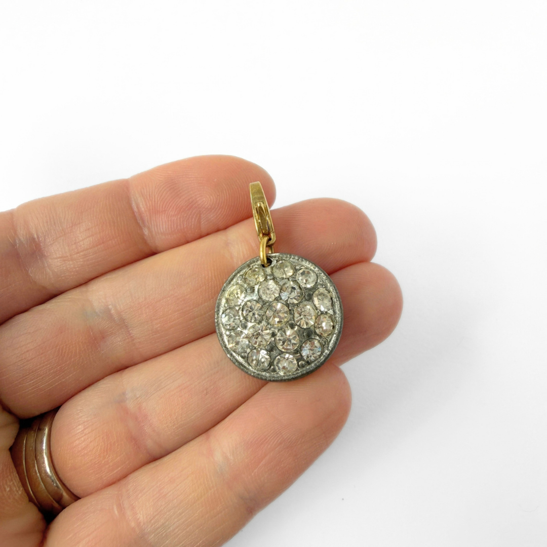Refashioned vintage clear rhinestone circular button charm