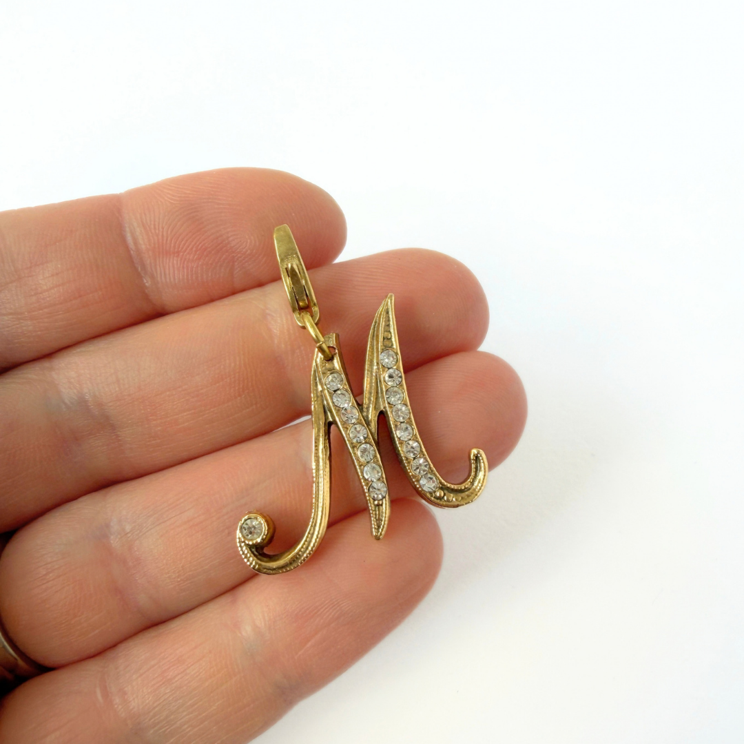 Refashioned vintage gold tone rhinestone letter "M" monogram charm (Copy)