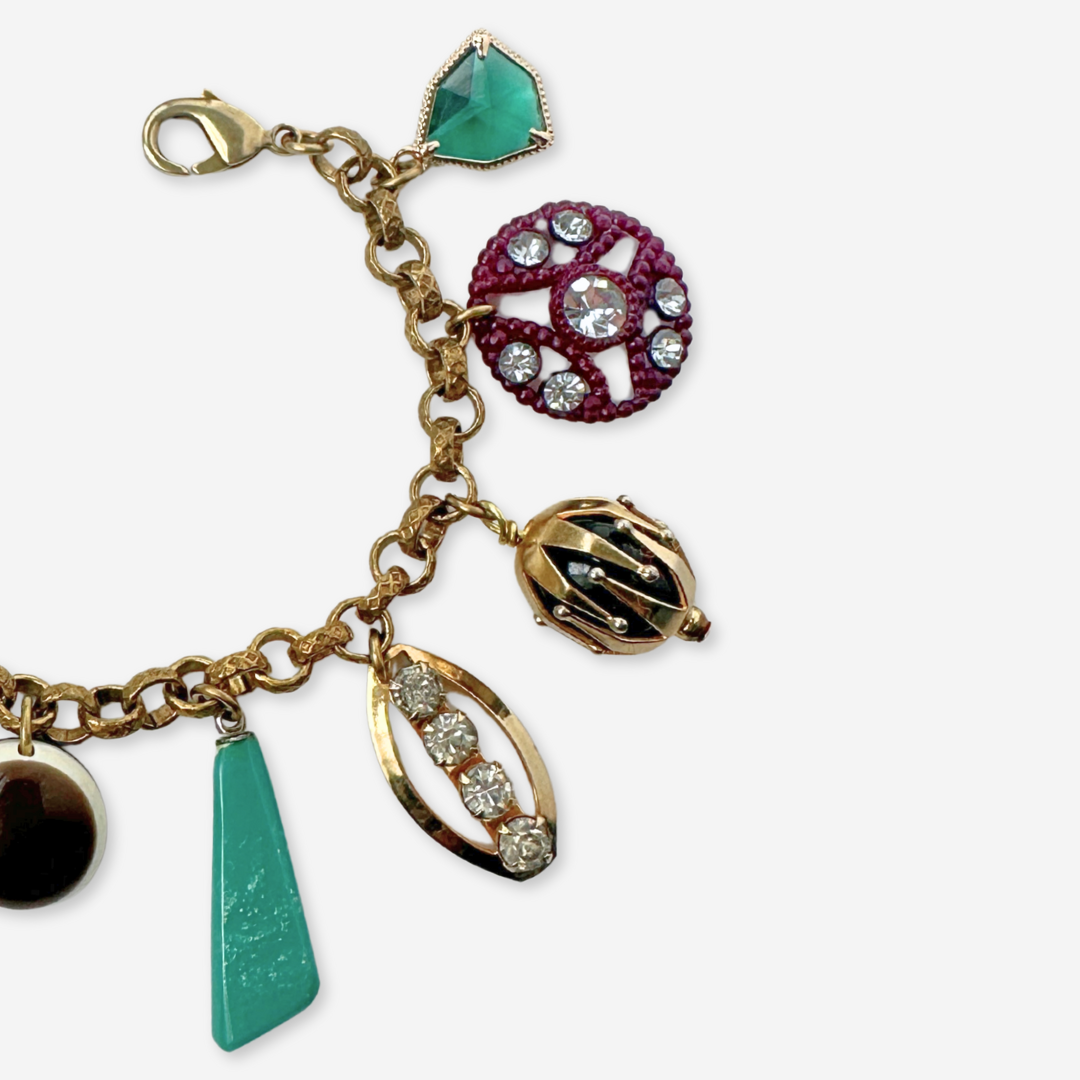 Repurposed vintage turquoise mixed charm bracelet