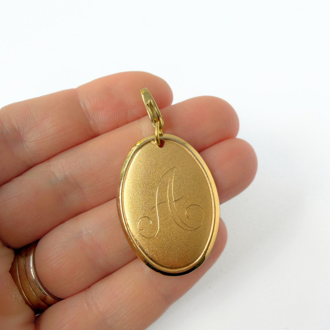Vintage gold plated oval letter "A" monogram charm