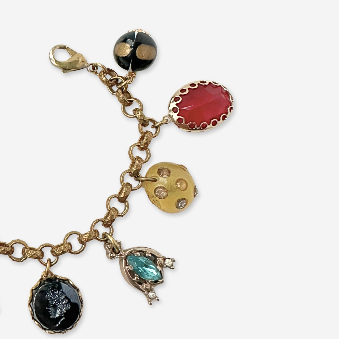 Repurposed vintage multicolor mixed charm bracelet
