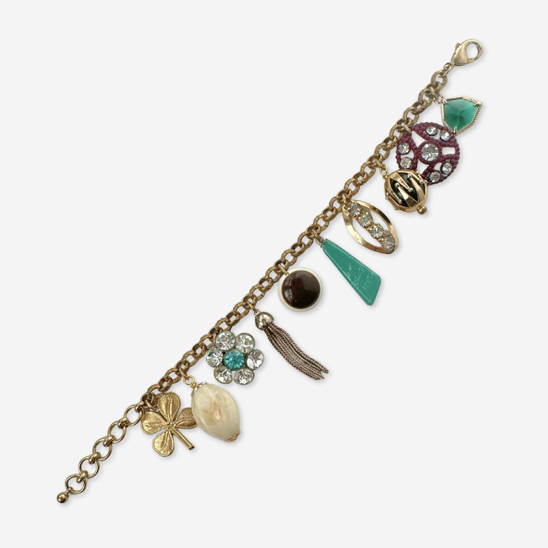 Repurposed vintage turquoise mixed charm bracelet