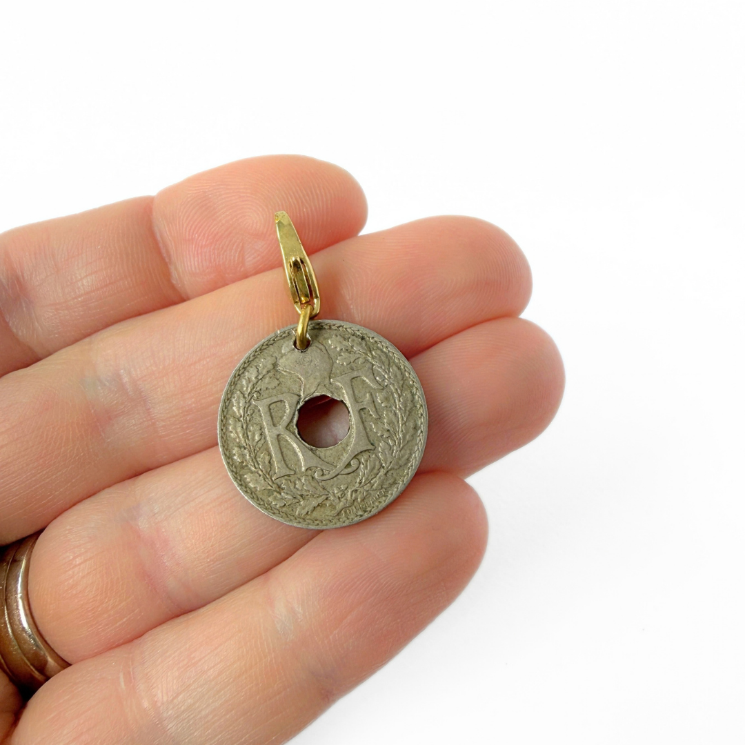 Refashioned Vintage French 10 Centimes Coin charm