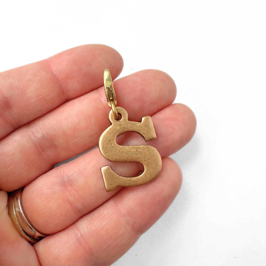 Chunky bronze letter "S" charm