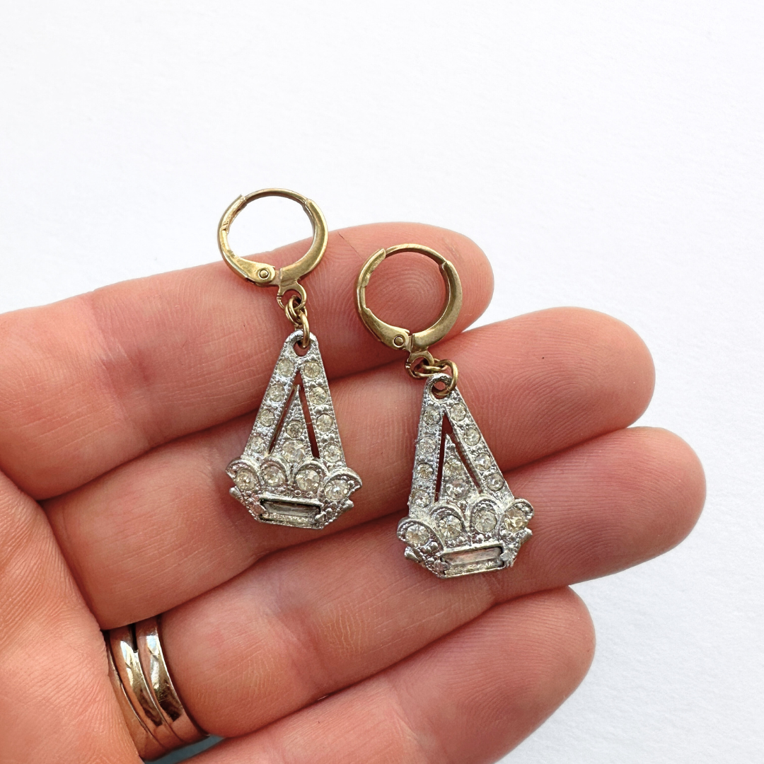 Petite refashioned vintage clear rhinestone art deco earrings