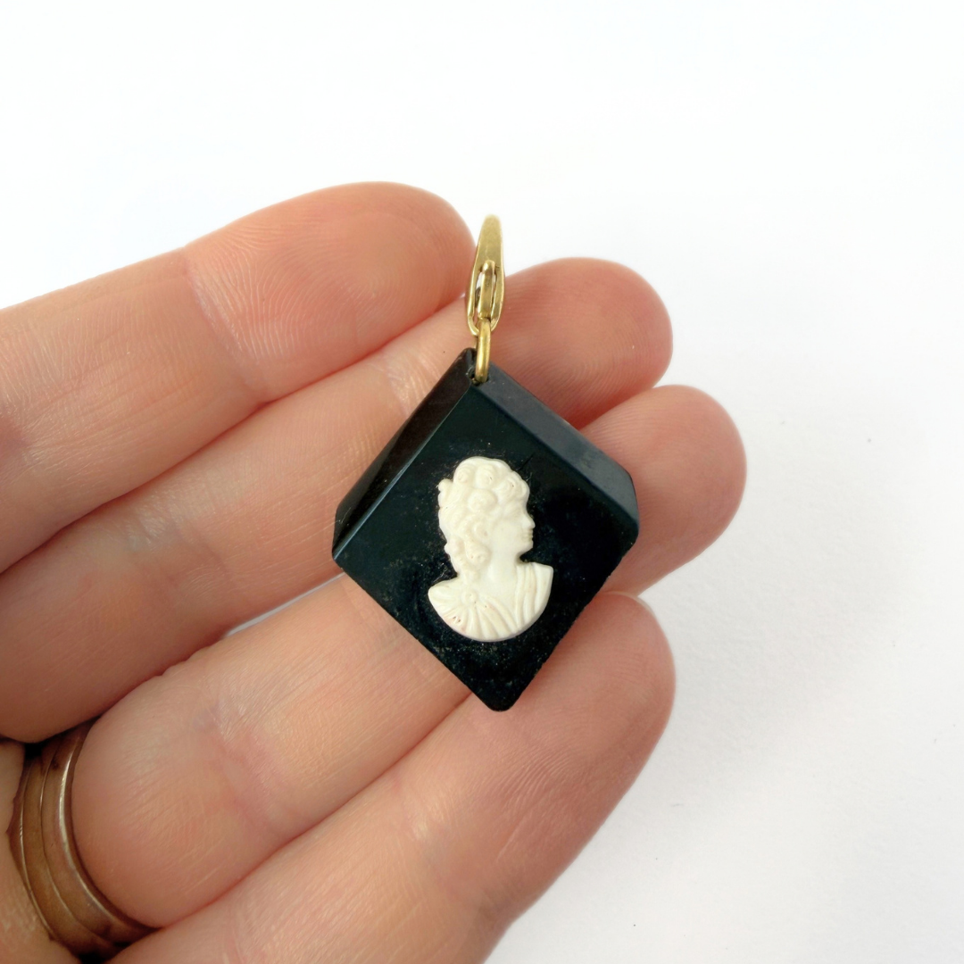 Refashioned Vintage Black and White Cameo Charm