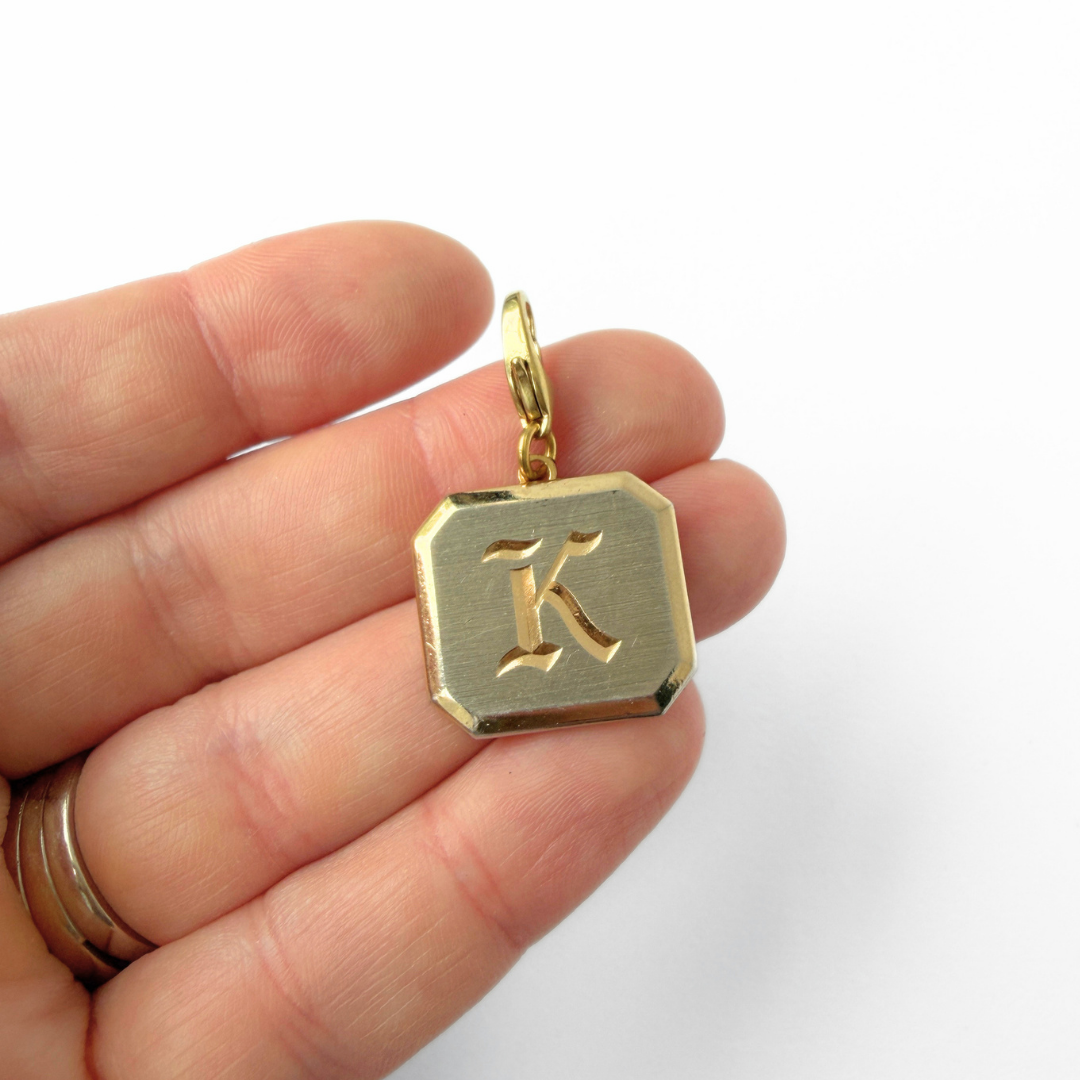 Refashioned vintage muted gold tone letter "K" cufflink charm