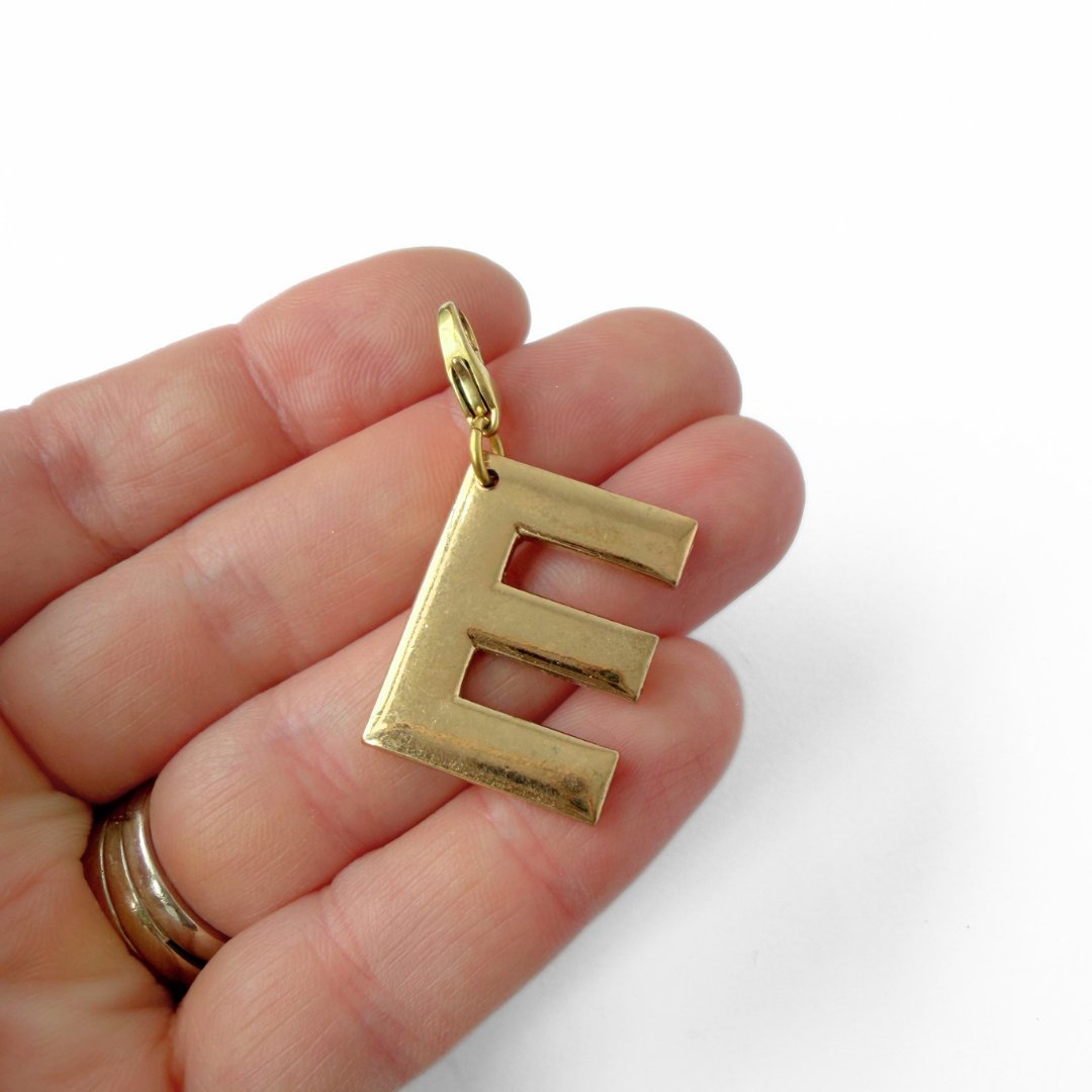 Vintage shiny gold letter "E" monogram charm