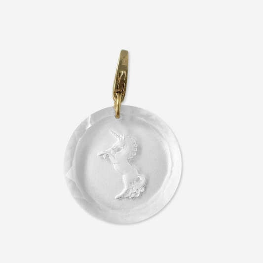 Vintage clear glass round unicorn charm pendant