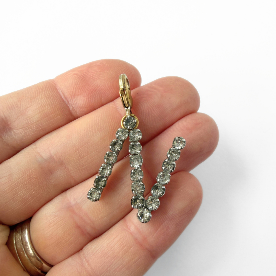 Vintage clear rhinestone letter "N" monogram charm