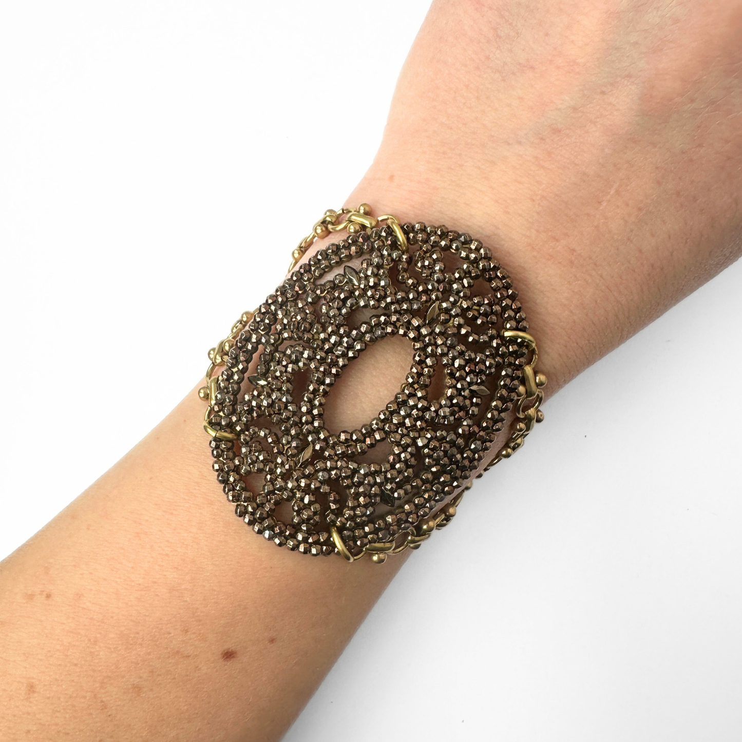 Repurposed Vintage French steel cut oval shoe buckle bracelet