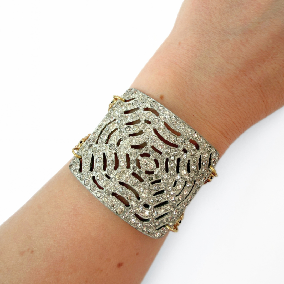 Refashioned Antique Rhinestone Shoe Buckle bracelet with brass chain