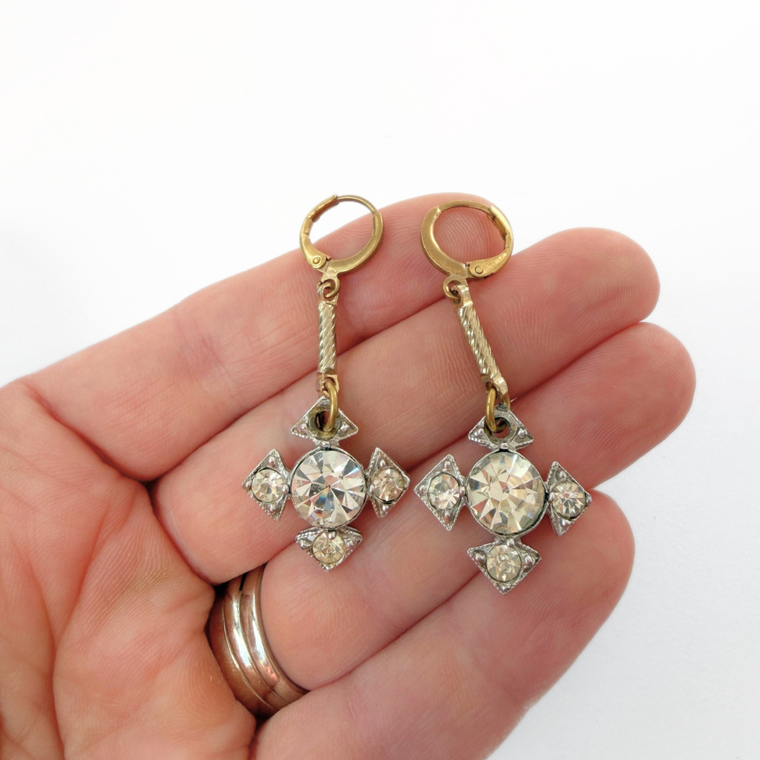 Refashioned vintage rhinestone drops with gold bar links