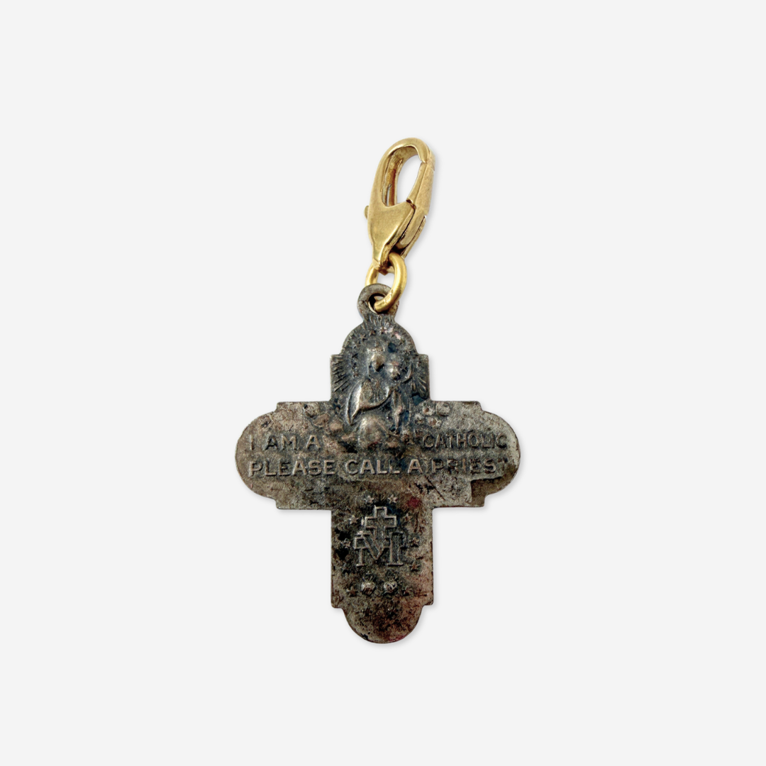 Vintage aged silver four-way scapular cross charm pendant