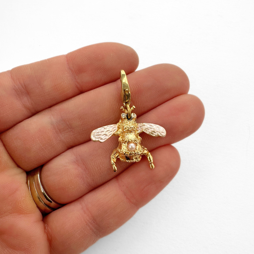 Vintage gold plated and pearlescent bee charm