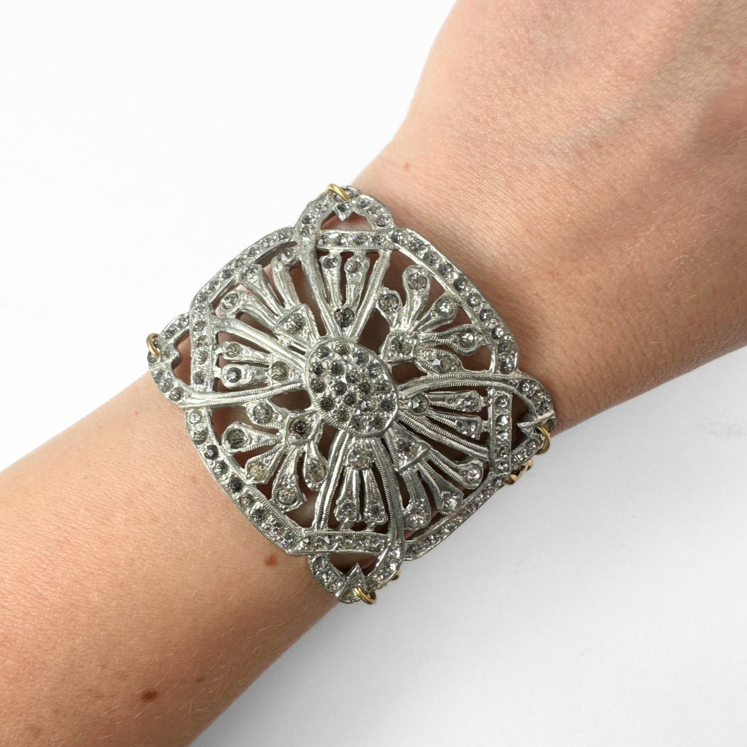 Refashioned Antique Rhinestone Shoe Buckle bracelet with brass chain