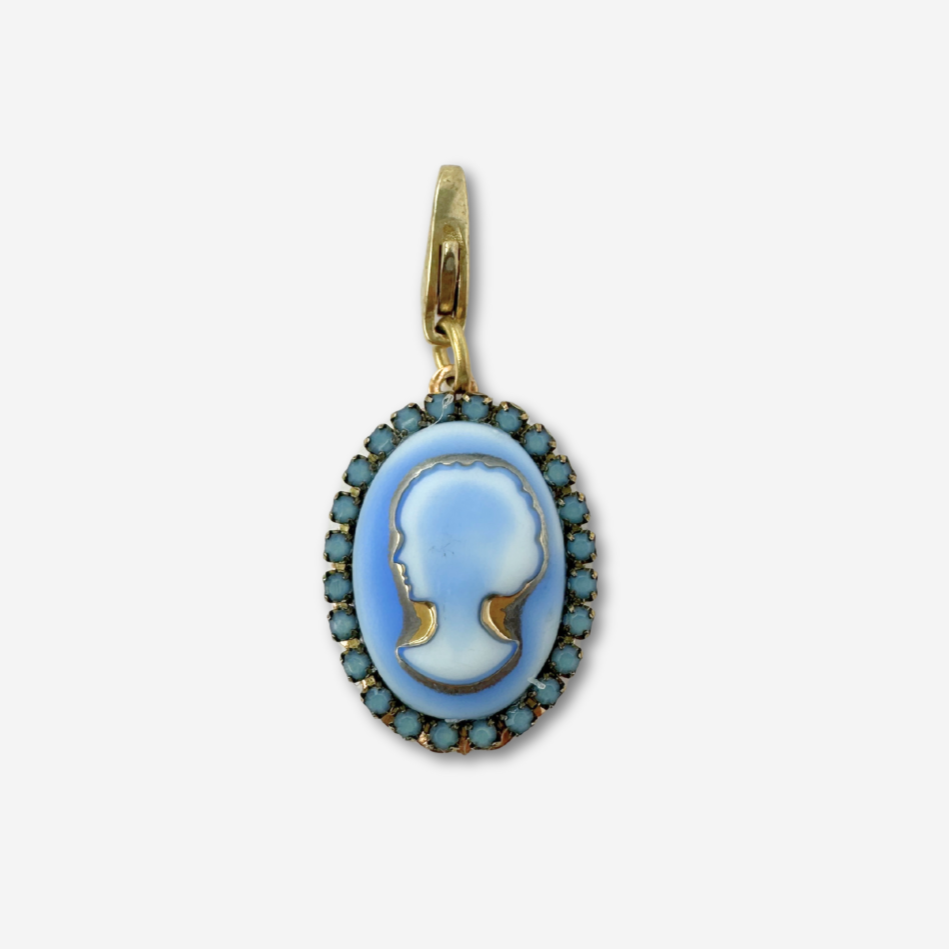 Refashioned vintage periwinkle blue glass oval cameo charm