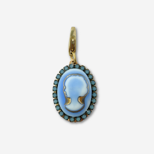 Refashioned vintage periwinkle blue glass oval cameo charm