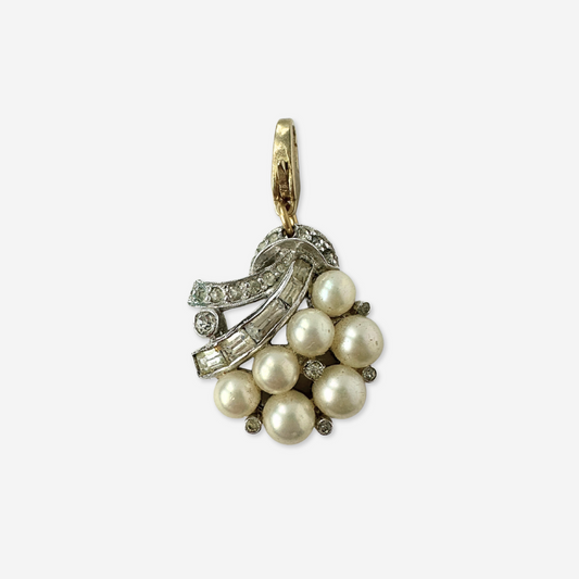Vintage clear rhinestone and pearl cluster charm