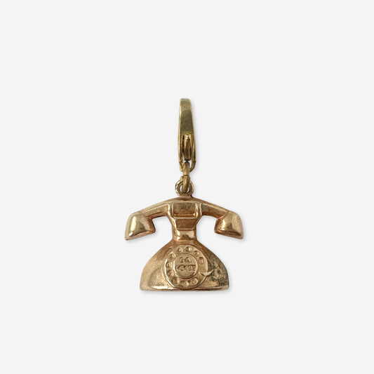 Small vintage muted gold rotary phone charm