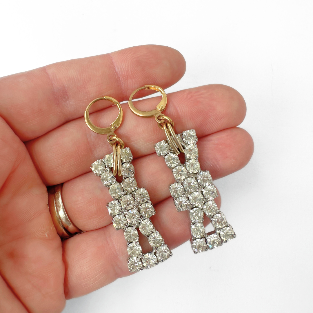 Refashioned vintage clear rhinestone bow earrings