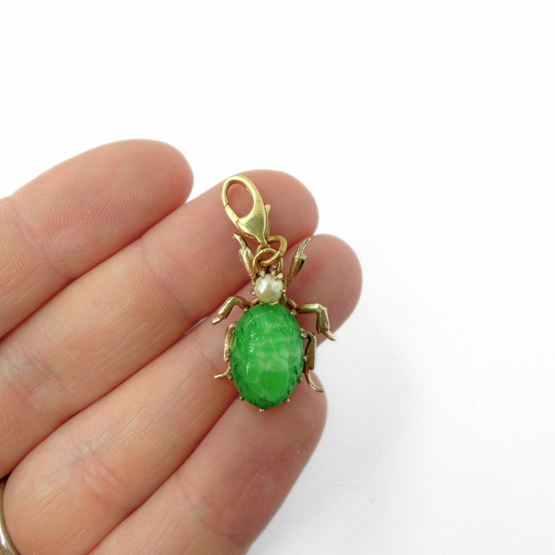 Refashioned vintage jade glass scarab beetle charm