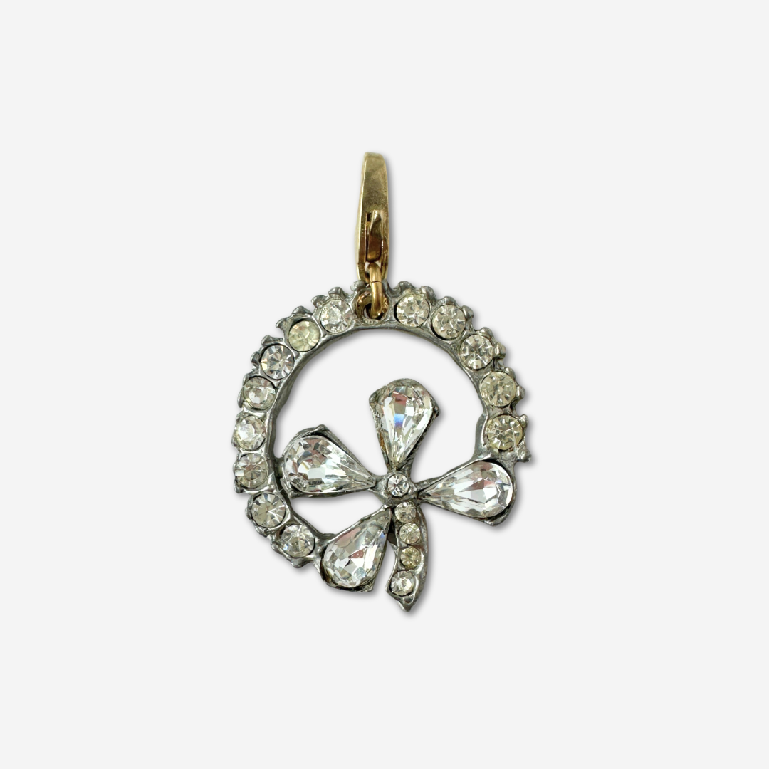 Vintage clear rhinestone four leaf clover charm