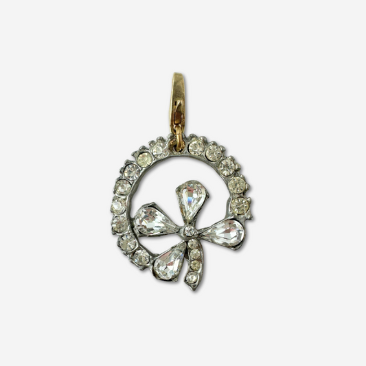 Vintage clear rhinestone four leaf clover charm