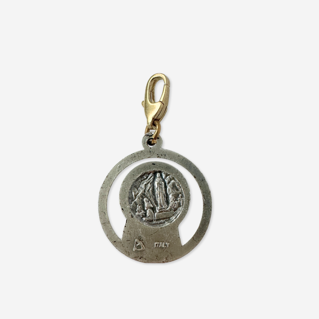 Vintage aged silver Blessed mother circular charm
