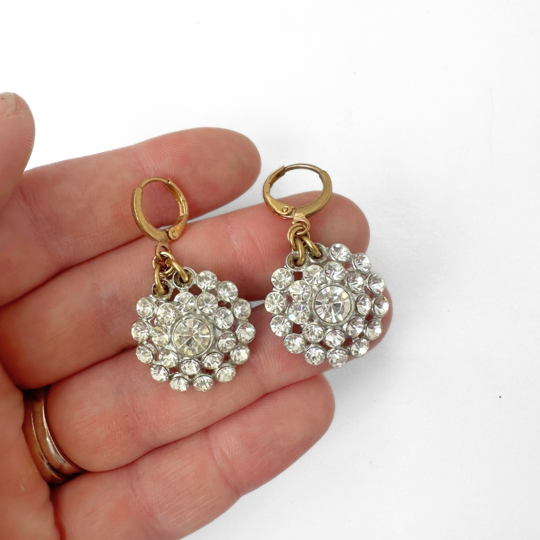 Refashioned vintage clear rhinestone drop earrings