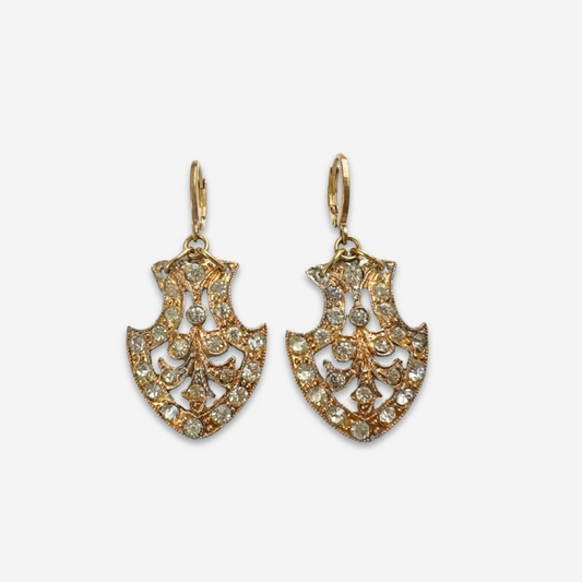 Vintage Art Deco small gold tone and clear rhinestone earrings