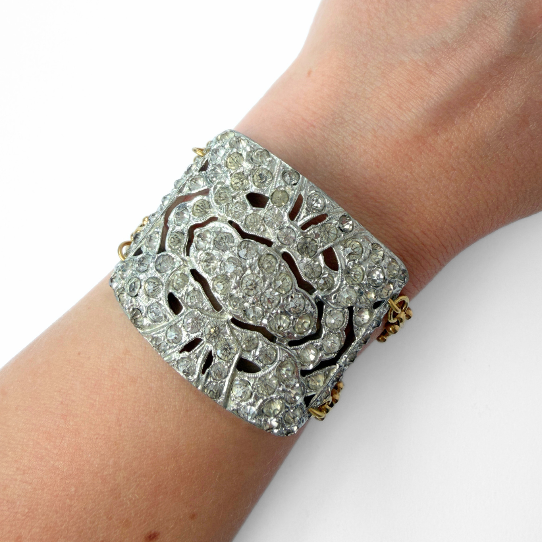 Refashioned Antique Rhinestone Shoe Buckle bracelet with brass chain