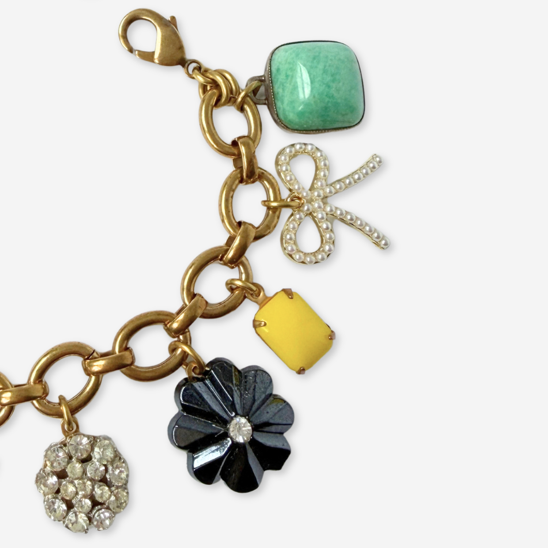 Chunky Refashioned Vintage multicolor mixed charm bracelet