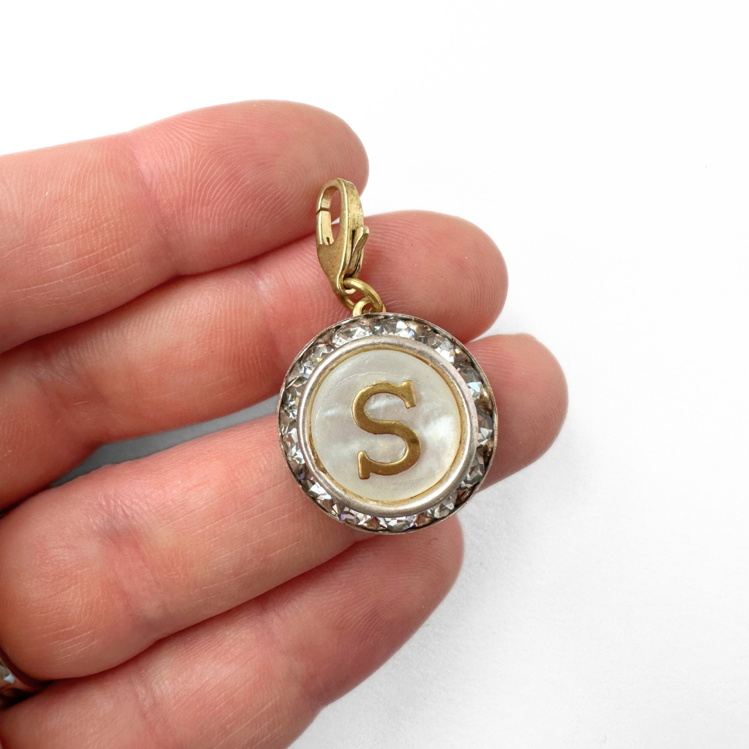 Vintage mother of pearl and rhinestone "S" monogram charm