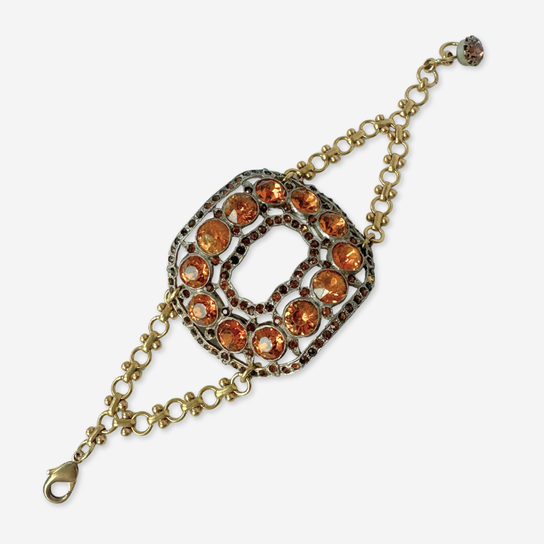 Refashioned Antique Orange Topaz Rhinestone Shoe Buckle bracelet