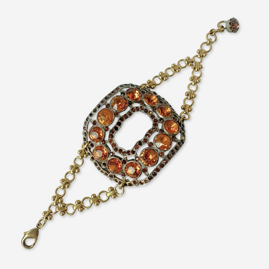 Refashioned Antique Orange Topaz Rhinestone Shoe Buckle bracelet