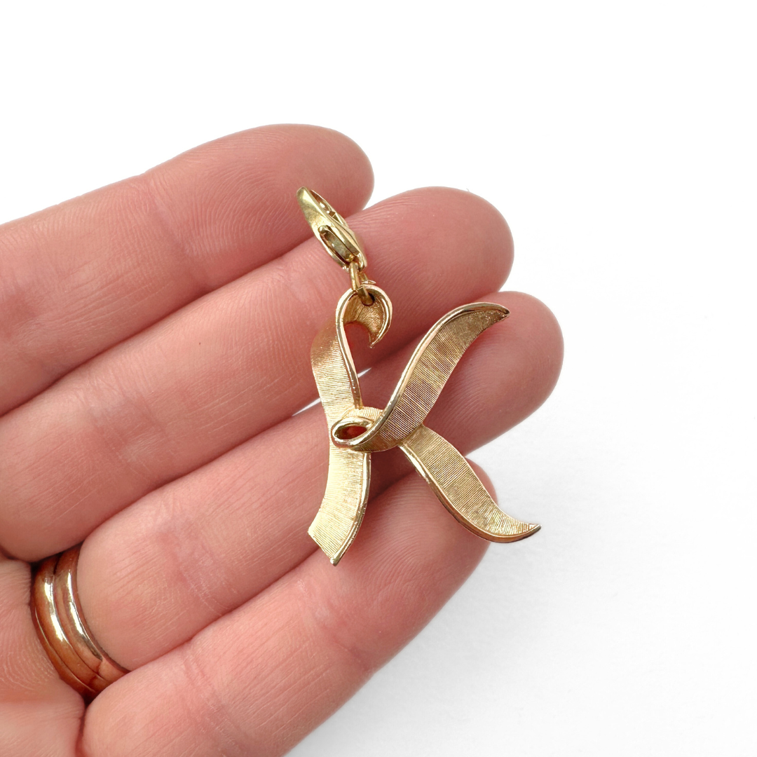 Large vintage matte gold "K" monogram charm