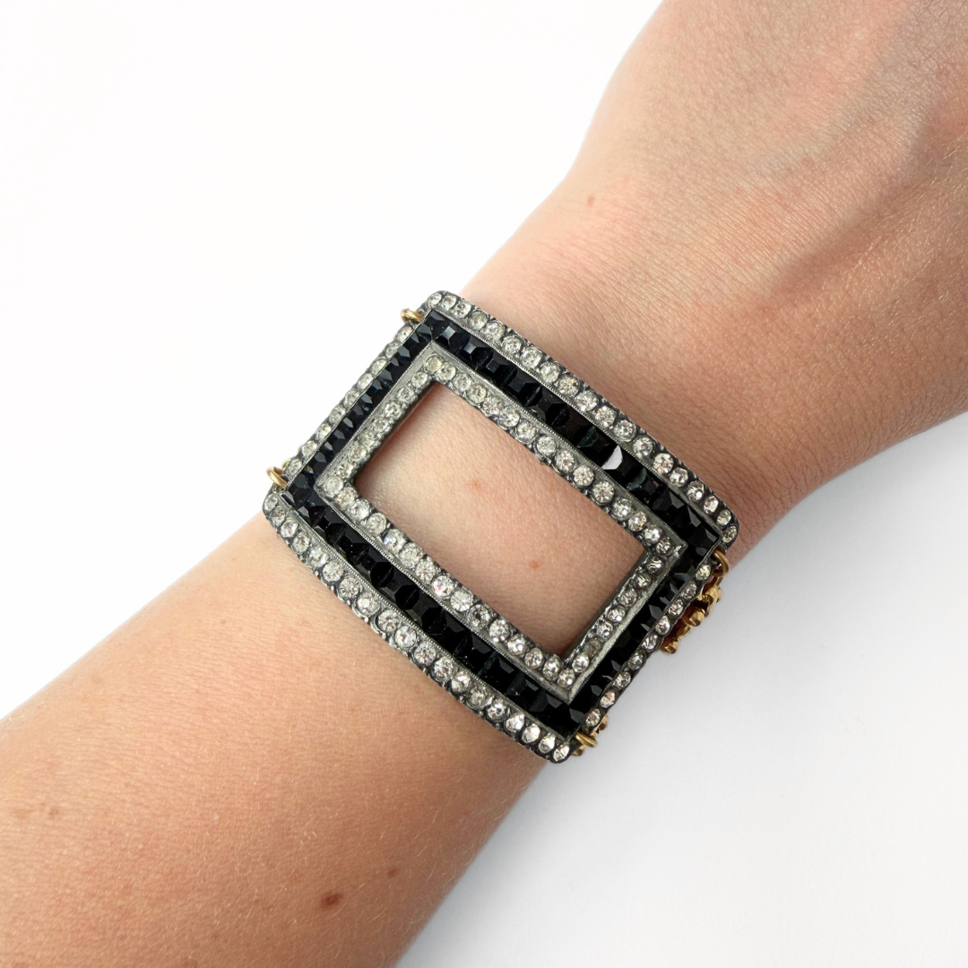 Refashioned Antique Black Rhinestone Shoe Buckle bracelet