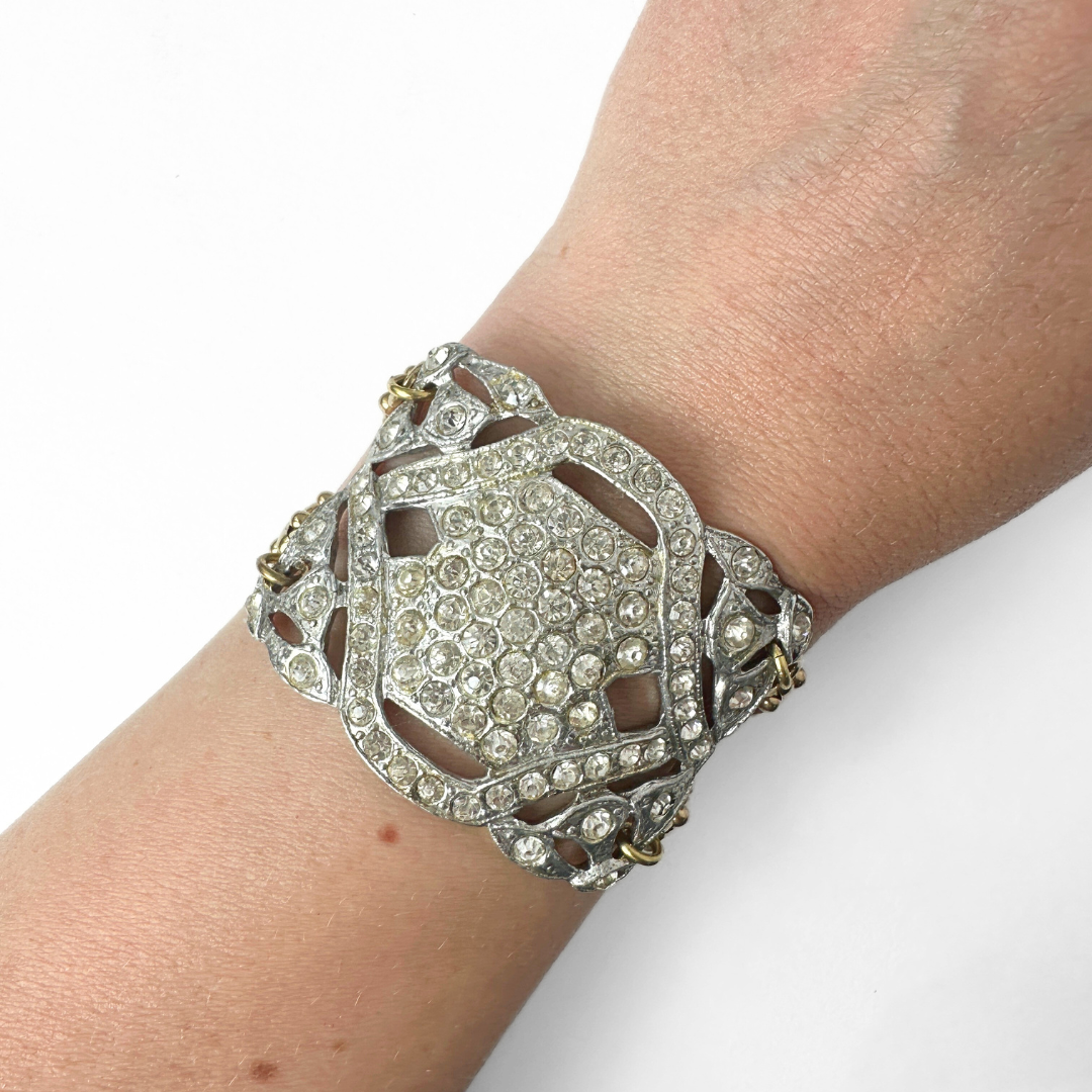 Refashioned Antique Rhinestone Shoe Buckle bracelet with brass chain