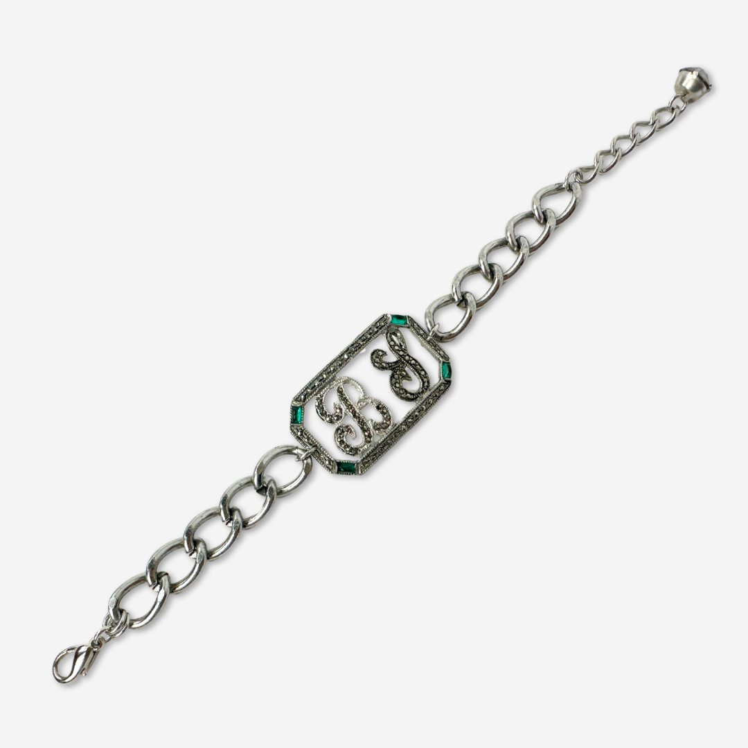 Refashioned vintage art deco marcasite B.S. monogram bracelet