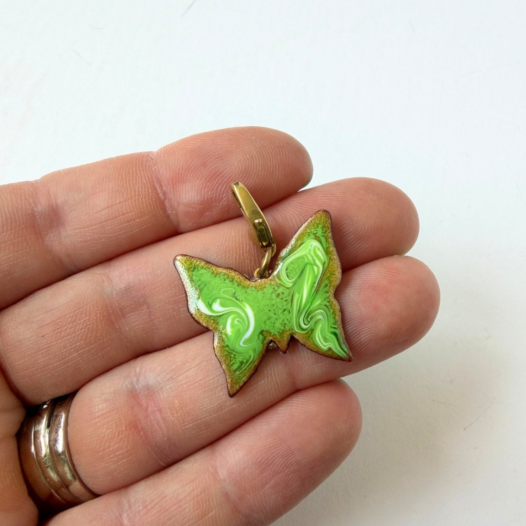 Vintage lime green enamel butterfly charm