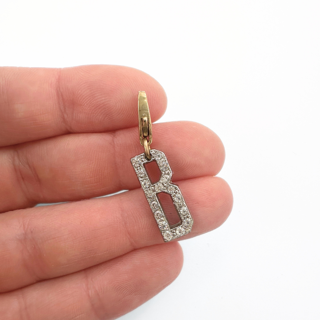 Vintage clear rhinestone letter "B" charm
