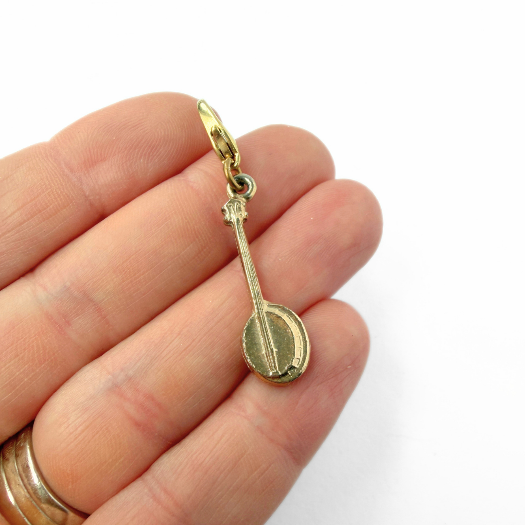 Vintage muted gold banjo charm pendant