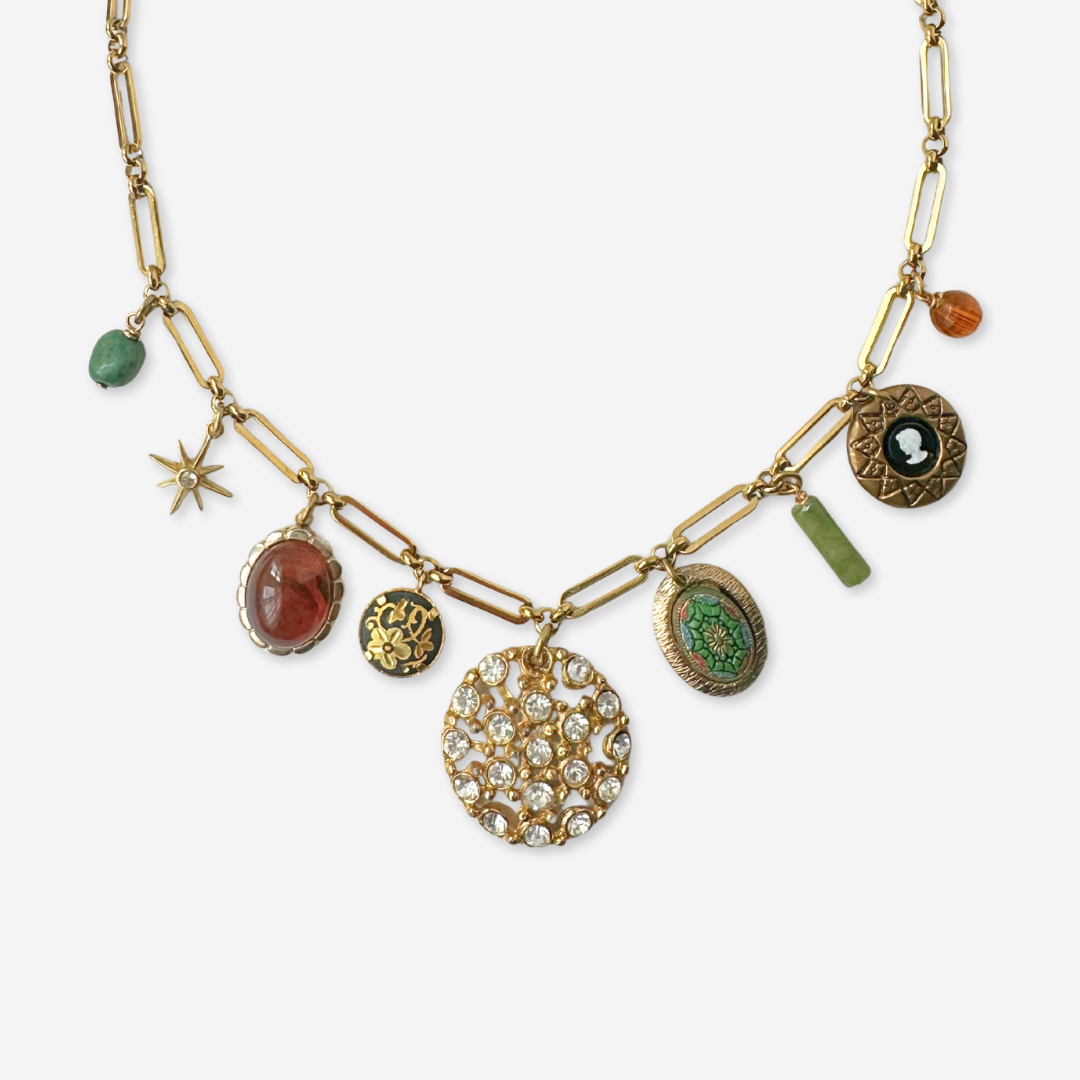 Repurposed vintage mixed charm necklace