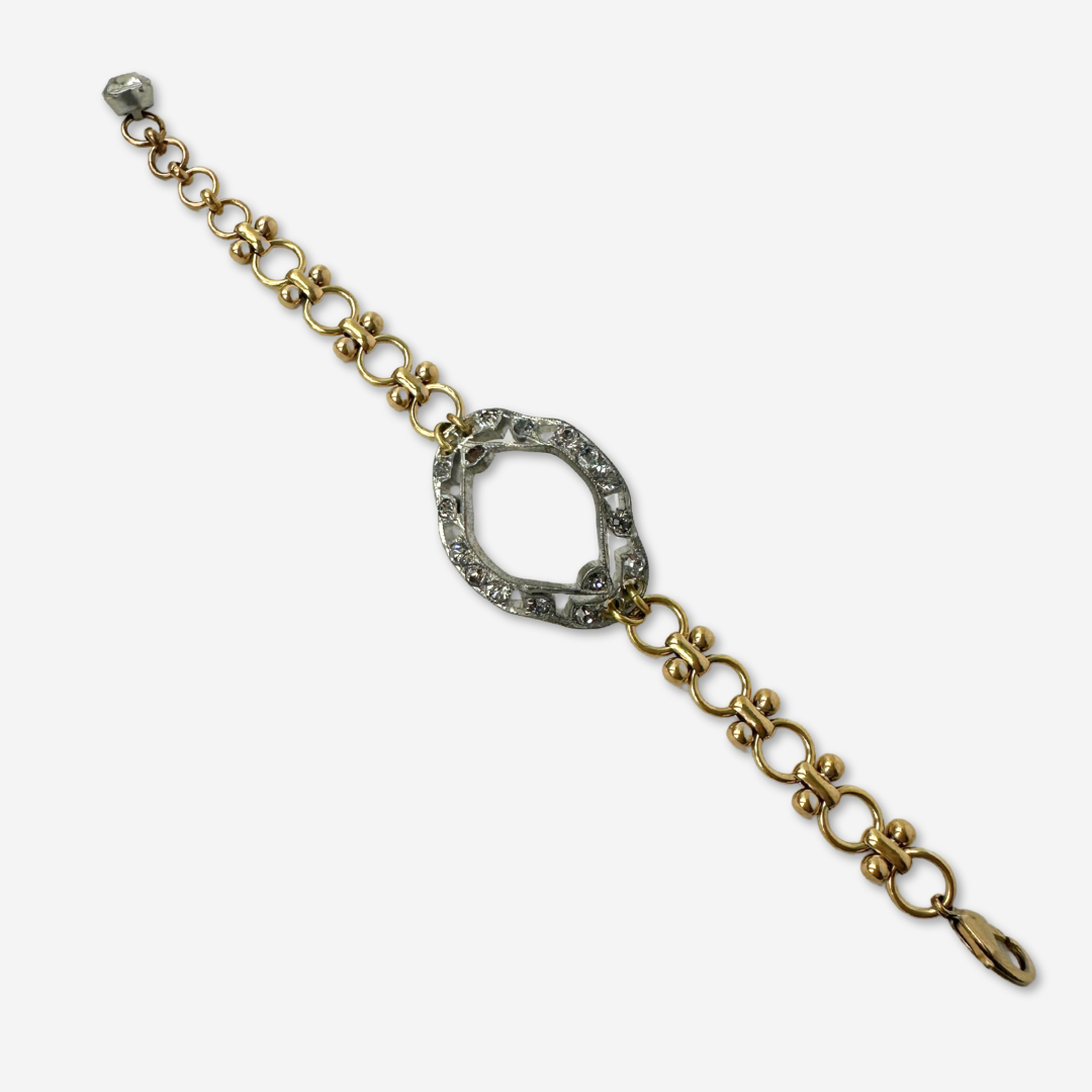 Refashioned vintage clear rhinestone buckle bracelet with brass chain